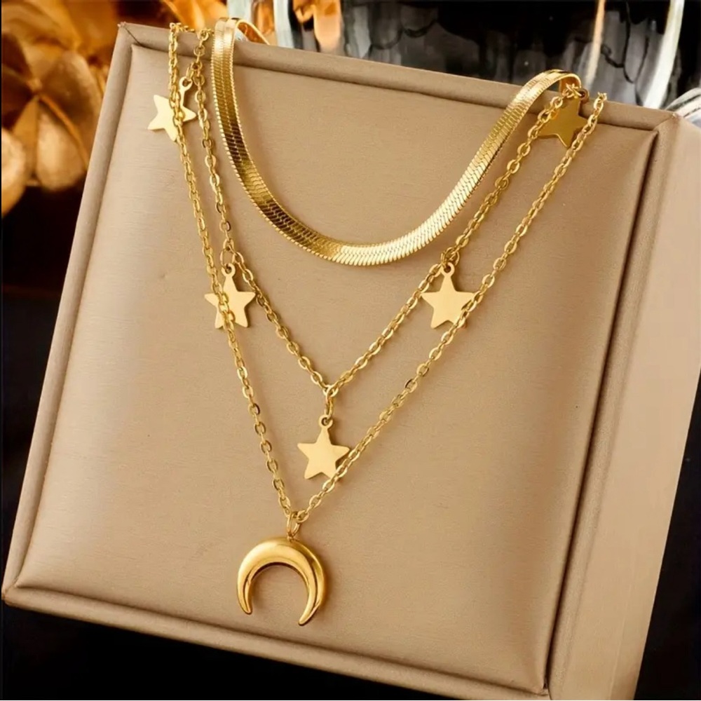 18K Gold Plated Stainless Steel necklace layered star design boho jewelry